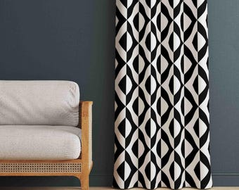 Black and White Window Curtains, Geometric Print Curtains, Privacy Curtains, Home Curtains in Modern Style, Minimalist Decor Window Drapes
