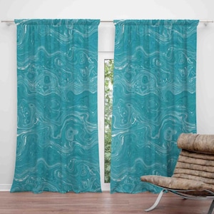 Paire De Rideaux Turquoise Unis 245x144 Cm - Très Bon état D'occasion