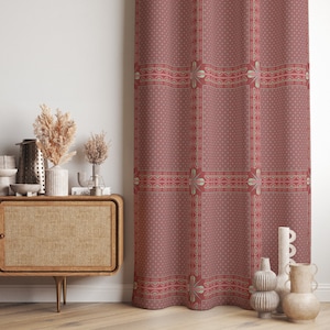 Retro Curtains, Burgundy Tones Drapes, Bohemian Curtain Panels, Home Decor Window Treatments, Door Curtains, Blackout Option, Custom Size