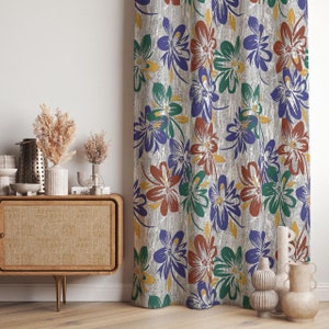 Window Curtains, Floral Drapes, Grey Tones Window Treatments, Blackout Option, Custom Size, Home Decor Curtain Panel, Living Room Curtains