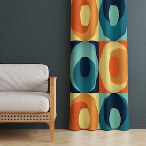 Abstract Art Window Curtain, Modern Geometric Window Treatment, Blackout Drape for Living Room, Luxurious Velvet Curtain Panel, Home Curtain