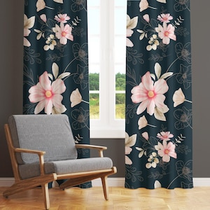 Window Drapes, Flower Curtains, Vintage Decor Window Treatments, Floral Dark Window Curtains, Blackout Option, Custom Size, Curtain Fabrics