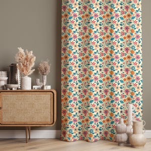 Vintage Floral Curtains, Colorful Botanical Print Drapes, Cottagecore Window Panels, Boho Farmhouse Curtain in Custom Sizes, Blackout Option