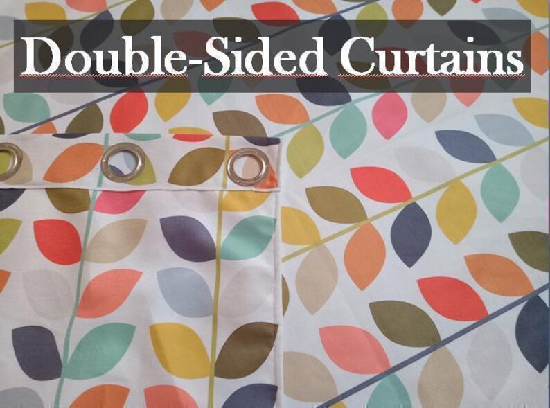 a close up of a colorful umbrella with the words double - sided curtains