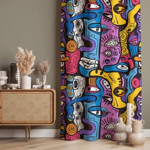 Window Curtains, Surreal Face Drapes, Abstract Art Window Treatments, Blackout Option, Custom Size, Door Curtain, Contemporary Decor Drapes