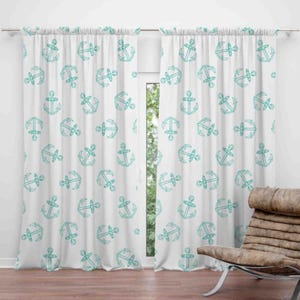Anchor Themed Window Curtain, Decorative Anchor Window Drapery for Creating a Seaside Atmosphere, Charming Curtain Panel with a Coastal Vibe
