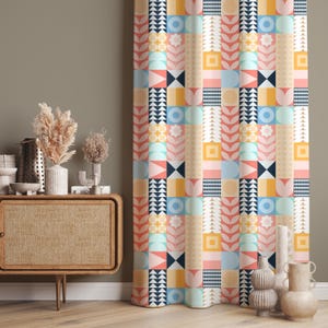 Retro Geometric Curtains – Colorful Mid Century Modern Drapes, Custom Size, Blackout Option, Bold Pattern Window Treatment, Doorway Drape