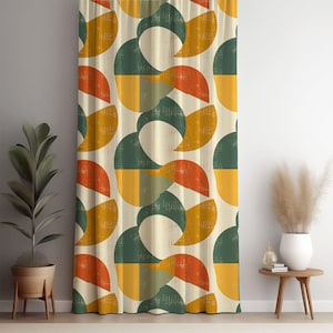 Mid Century Modern Curtains – Retro Design Drapes, Custom Size Window Treatment, Blackout Option, Decorative Fabric Panel or Valance