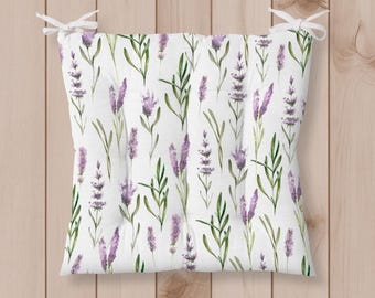 Lavender Chair Cushion, Rustic French Country Tied Seat Pad, Kitchen Seat Cushions, Garden Decor