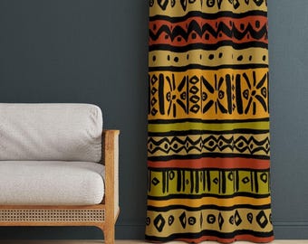 African Print Window Curtains, Ethnic Home Decor, Tribal Pattern Drapes