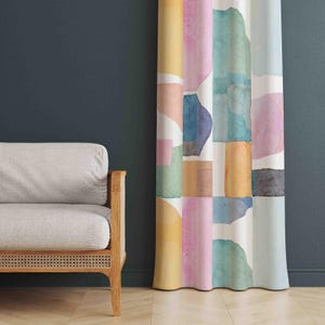 Light Color Abstract Design Window Curtains, Colorful Window Drapes, Abstract Decor Home Curtains, Leaf Patterned Home Drapes, Light Decor