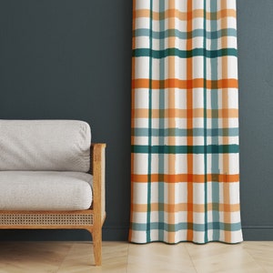 Colorful Plaid Design Window Curtain, Contemporary Style Tartan Curtain, Bold Stripes Window Coverings, Rod Pocket Curtains, Striped Curtain