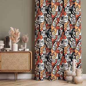 Window Curtains, Abstract Face Drapes, Modern Art Window Treatments, Blackout Option, Custom Size Curtains, Door Curtain, Home Decor Drapes
