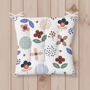 Modern Floral Chair Cushion, Scandinavian Retro Seat Pad, Indoor Outdoor Tufted Chair Pad, Abstract Botanical Pillow, Colorful Kitchen Decor
