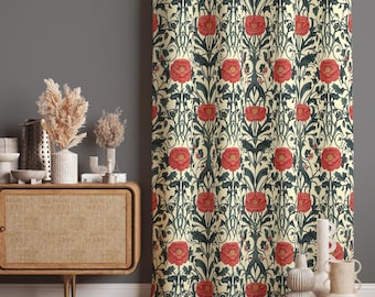 Floral Window Curtains, Retro Drape, Flower Pattern Window Treatment, Blackout Option, Custom Size, Vintage Design Door Curtain