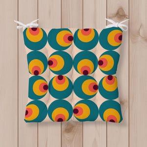 Abstract Design Tufted Seat Cushion, Bohemian Seat Pad, Colorful Chair Cushion, Outdoor Indoor Chair Cushion With Ties, Kitchen Stool Pads