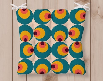 Almofada de assento tufada com design abstrato, almofada de assento boho, almofada de cadeira colorida, almofada de cadeira para uso interno e externo com amarras, almofadas para banquetas de cozinha