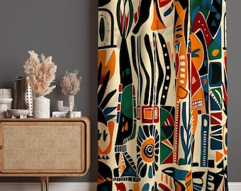 African Art Curtain, Ethnic Design Drapes, Tribal Living Room Curtains, Doorway, Home Decor Window Treatment, Blackout Option, Custom Size