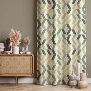 Geometric Pattern Curtains – Modern Neutral Tone Drapes, Custom Size Window Panel, Beige Grey Minimalist Curtain, Blackout Option, Doorway