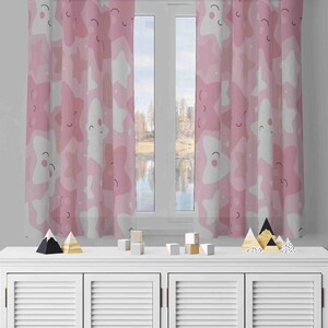 Pink Stars Curtain, Kids Room Drapes, Nursery Curtain Panels, Pink Window Treatments, Blackout Option, Custom Size, Eyelet Rod Pocket Option