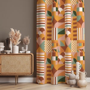 Nordic Style Window Curtains, Mid Century Decor, Retro Decor Curtains For Living Room, Mid Century Pattern Curtains, Boho Decor Window Drape