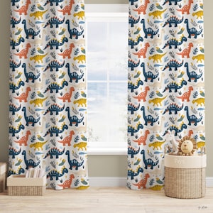 Nursery Drapes, Dinosaur Curtains, Playful Window Treatments, Home Gift, Blackout Option, Custom Size, Kids Room Window Curtains