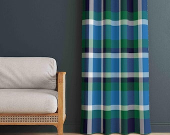 Blue Scotch Plaid Curtain: Tartan Window Drapes, Blackout Option
