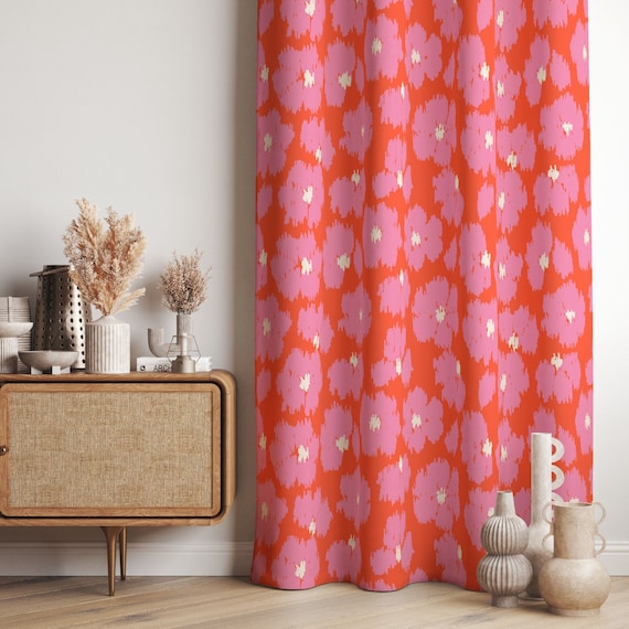 Pink Floral Curtains, Abstract Red Drapes, Red Pink Curtains