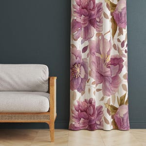 Retro-Design Lila Blumen Fenster Vorhang, Eleganter Blumen Wohnzimmer Vorhang, Mauve Home Fenster Vorhänge, Vintage Design Blumenvorhang