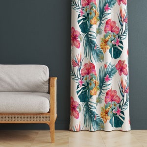 Floral Window Curtain, Flower and Leaves Drapes, Living Room Curtain, Vintage Colorful Drapes, Springtime Window Treatment, Home Decor