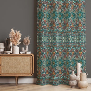 Window Curtains, Ethnic Decor Drapes, Bohemian Curtain Panels, Home Decor Window Treatments, Blackout Option, Custom Size, Green Blue Tones