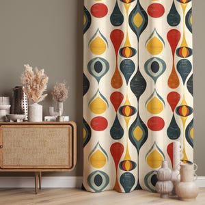Retro Curtains, Mid Century Drapes, Home Decor Window Treatment, Blackout Opt, Curtains For Living Room, Custom Size Fabric, Valance Curtain