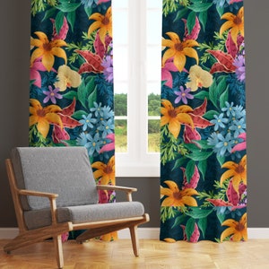 Colorful Floral Window Curtains, Exotic Style Curtains, Vintage Curtain, Elegant Floral Living Room Curtain, Vintage Drape, Retro Curtains