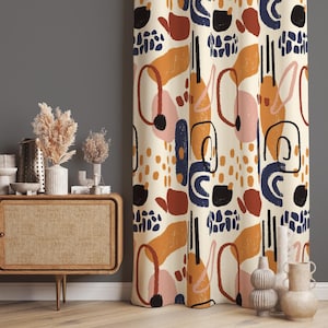 Home Curtains, Abstract Drapes, Modern Window Curtains, Blackout Option, Custom Made, Artistic Living Room Window Treatments, Door Curtains