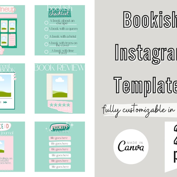 Social Media Kit, Bookstagram, Book Instagram Templates, Book Blogger Template, Canva templates for book bloggers, Book Planner