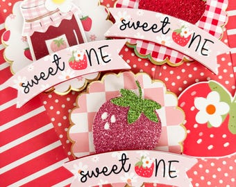 Strawberry Cupcake Toppers Strawberry Birthday Party Strawberry Party Berry First Birthday Party Strawberry Party Decorations Set of 12