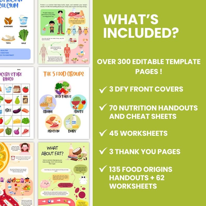 The Ultimate Kids Nutrition Bundle Editable Canva Template, Children, Education, Healthy Plate, Worksheet, Kids Food Illustration image 2