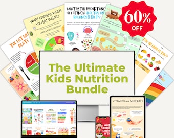 The Ultimate Kids Nutrition Bundle Editable Canva Template | Children | Education | Healthy Plate | Worksheet | Kids Food Illustration