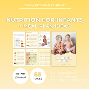 Guía de nutrición para bebés (plantilla editable de Canva), lactancia materna, alimentación infantil, primeros alimentos del bebé, alimentación complementaria dirigida por el bebé, comidas para bebés