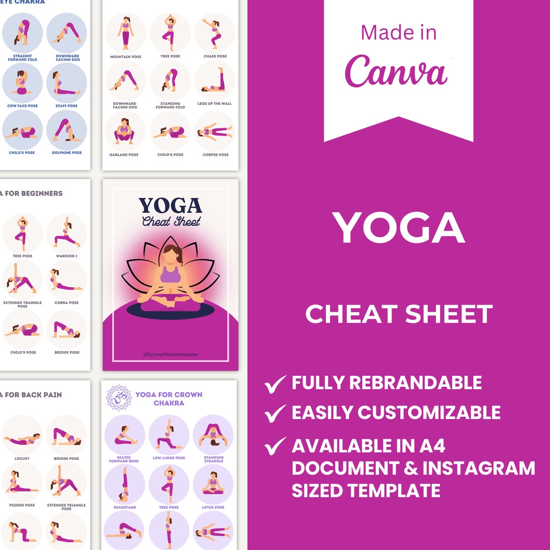 Yoga Cheat Sheet: Poses for All Levels - Canva Template (digital Download) - Etsy UK