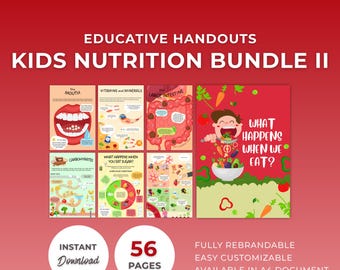 Kids Nutrition Bundle II Editable Canva Template, Digestive System, Children, Education, Healthy Plate, Food, Handouts, Worksheets