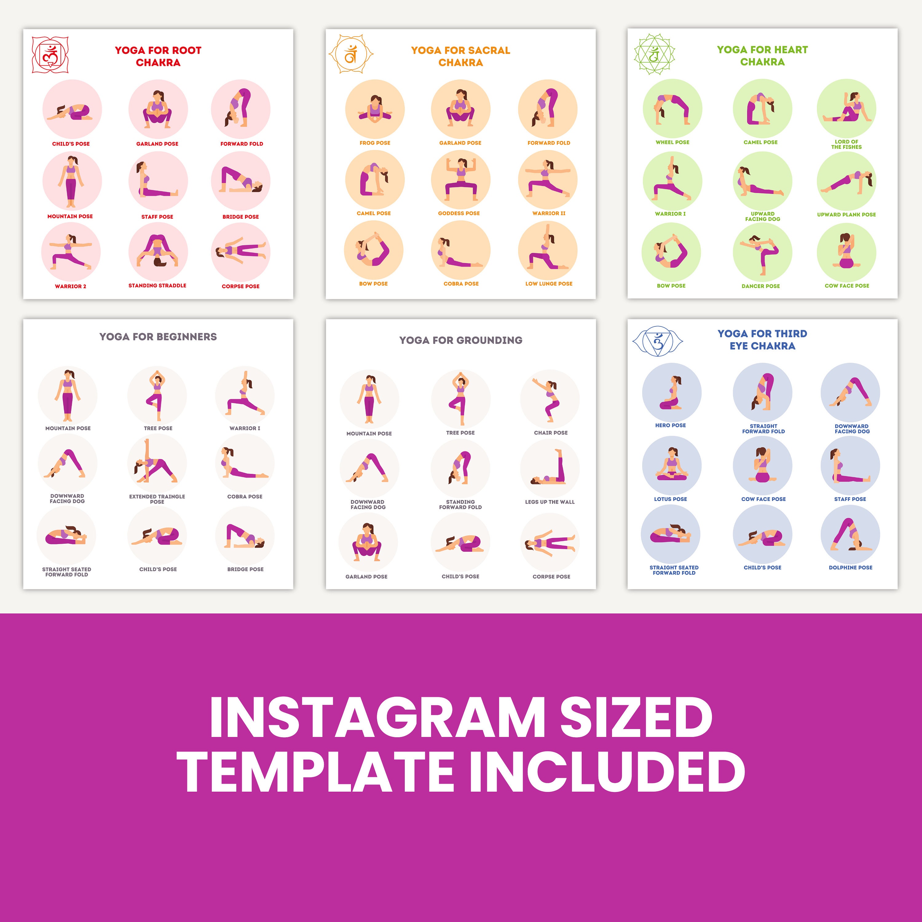 Yoga Cheat Sheet: Poses for All Levels - Canva Template (digital Download) - Etsy UK