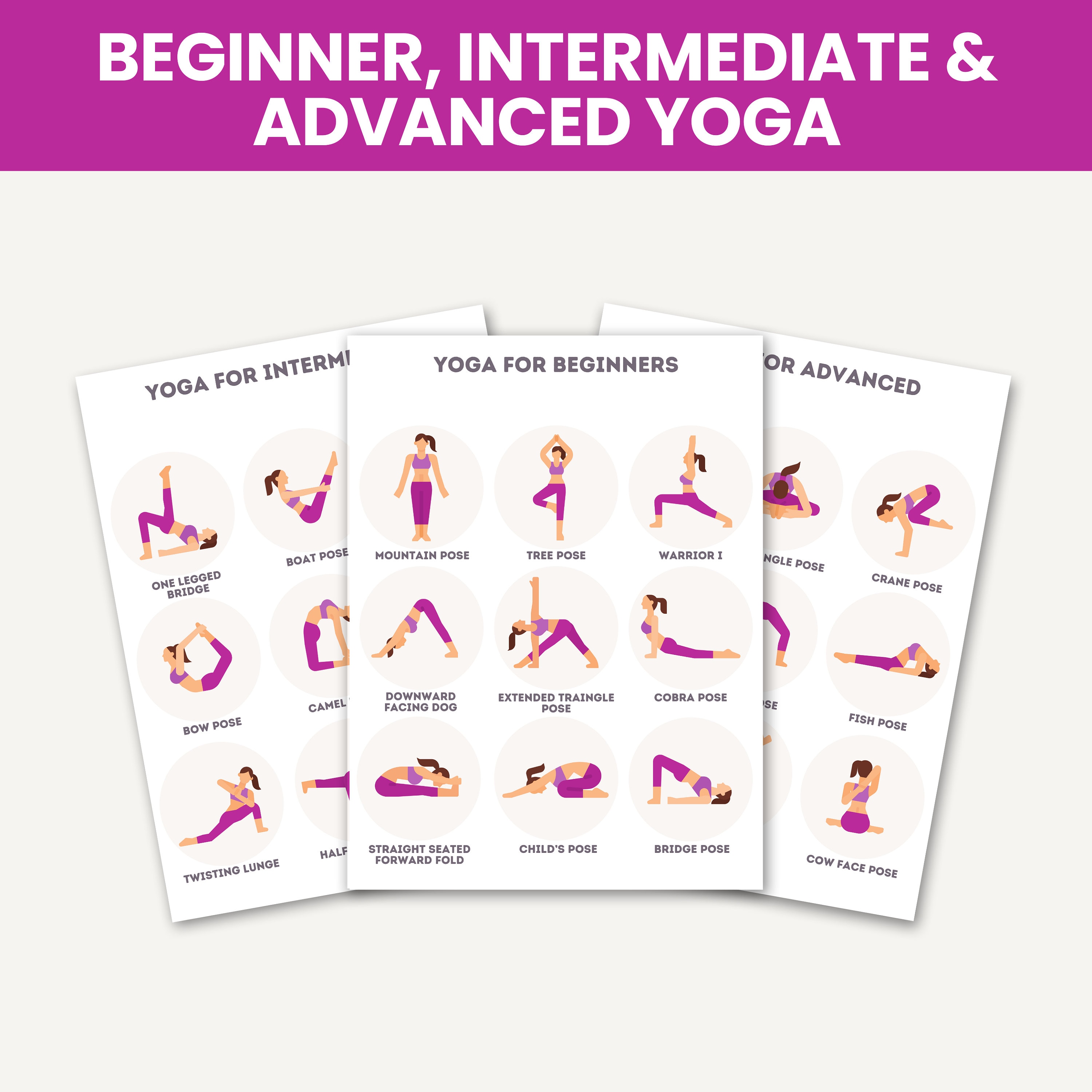 Yoga Cheat Sheet: Poses for All Levels - Canva Template (digital Download) - Etsy