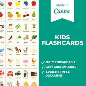 Modèle sur toile modifiable de cartes mnémotechniques pour enfants | Enfants | Éducation | Apprendre les fruits | Activité préscolaire à imprimer | Flashcards Montessori