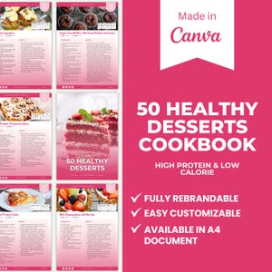 50 Healthy High Protein Desserts Cookbook Editable Canva Template | Healthy Recipes | Diet | Fat Loss | Nutrition | Cookbook | Health