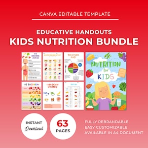 Kids Nutrition Bundle Editable Canva Template, Children, Education, Healthy Plate, Diet, Handouts, Worksheet, Kids Food Illustration