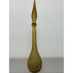 Vintage Empoli Hobnail Decanter Italian Glass Amber MCM Genie Bottle 22&quot;