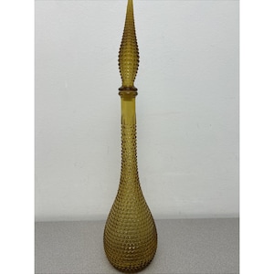 Vintage empoli karaf spijkerkaraf Italiaans glas amber MCM geniefles 22"