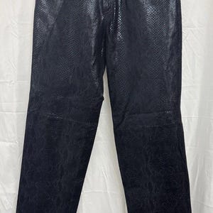 Excelled Snakeskin Embossed Leather Pants Men's Black 30x35 No Hem, Straight Leg