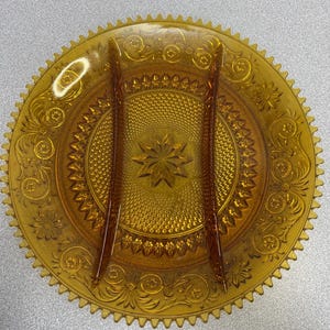 Vintage Indiana Tiara Amber Heavy Glass 12” Sandwich Platter, 3 Divisions.